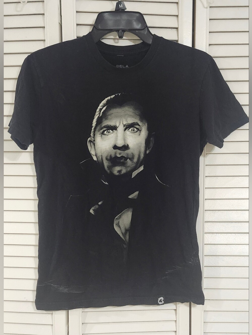Black Graphic Button-Down Casual Shirt with Monochrome Portrait